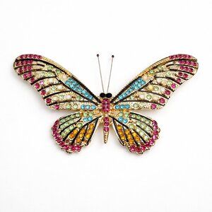 Vintage Style Multicolor Rhinestones Butterfly Brooch Purple New in Box